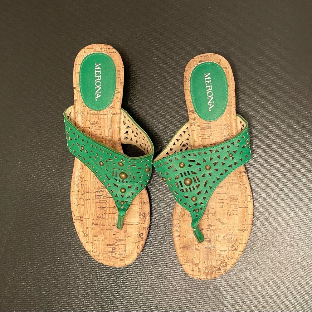 Merona Green Laser-Cut Cork Thong Sandals